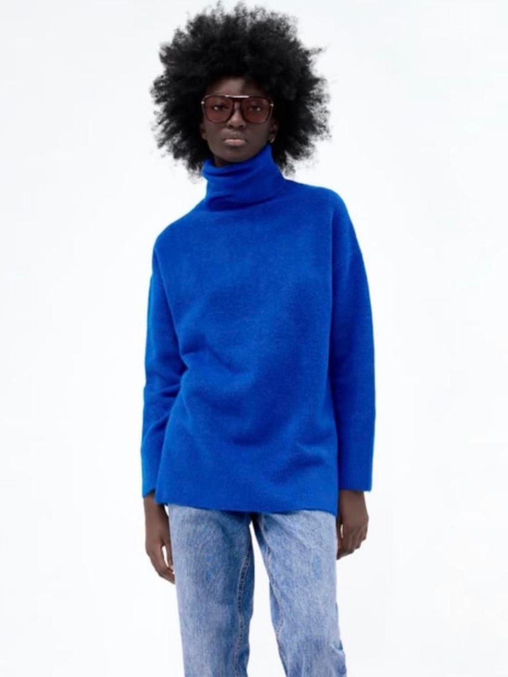 Zara Electric Blue Turtleneck Sweater - Women's Relaxed Fit